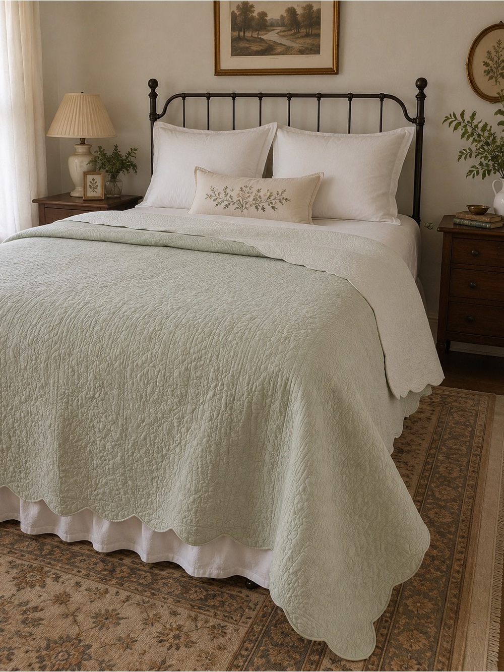 Light Sage Quilted Coverlet - Classic Home Bedding